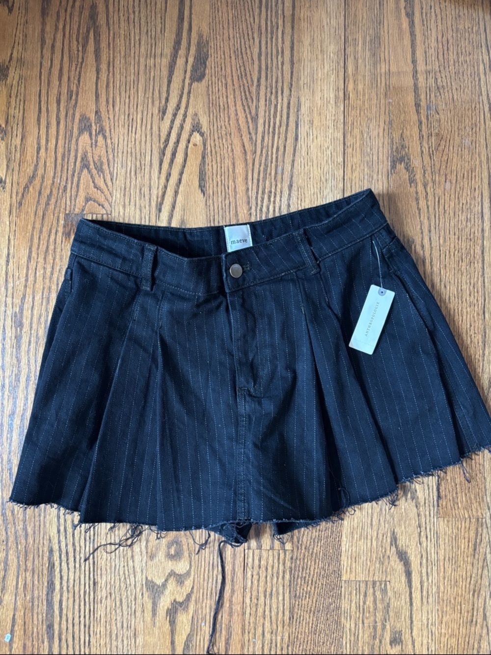 Maeve Black Pinstripe Pleated Mini Skirt-Style Skort